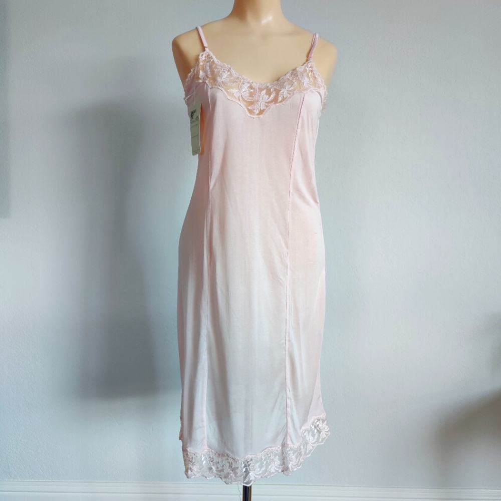 NWT Vintage Silk Slip Dress | Knit Silk Lingerie Nightgown- Pink | Lace Chemise
